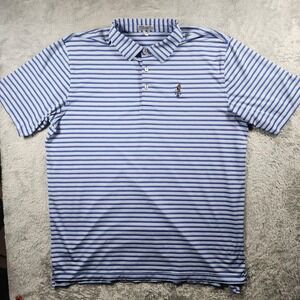 Peter Millar Summer Comfort Polo Shirt Mens XL Blue Striped Eagle Golf Logo